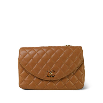 Tan leather Quilted Half Moon Flap Gold Hardware