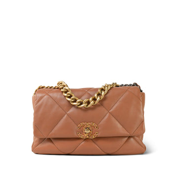 21P Caramel leather Quilted Large 19 Flap MHW