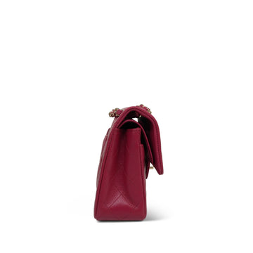21A Raspberry leather Quilted Classic Flap Small LGHW