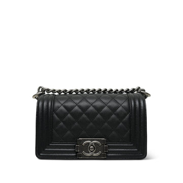18P Black leather Quilted Boy Bag Small Ruthenium Hardware