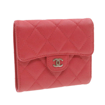 Top Quality Chanel Leather Skin Matelasse Wallet Pink Red CC Auth 18734A