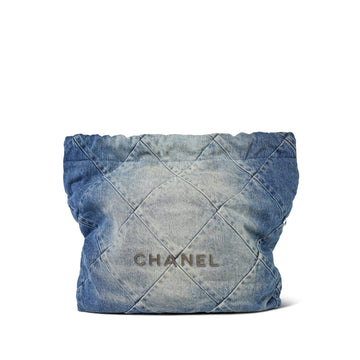 23P Light Wash Blue Denim Quilted Small 22 Hobo Bag SHW