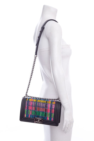 Chanel Navy Leather &  Pink Multi Media Detail Medium Boybag