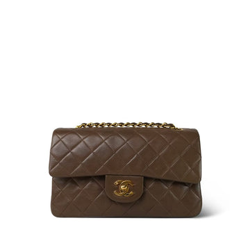 Brown leather Quilted Classic Flap Small Gold Hardware