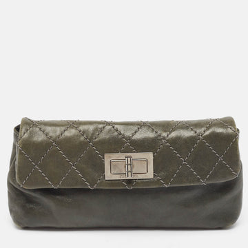 Grey Quilted Leather Mademoiselle Flap Clutch