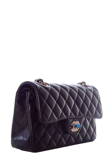 Chanel Black Leather Small Classic Flap RGHW  Handbag