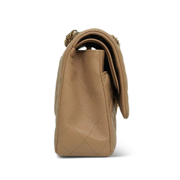 19B Beige leather Quilted Classic Flap Medium Light Gold Hardware
