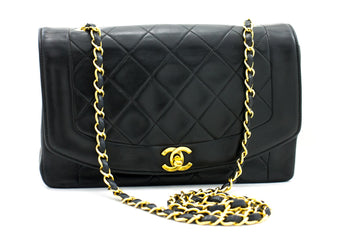 CHANEL Diana Flap Chain Shoulder Bag Black Quilted Leather Purse h32