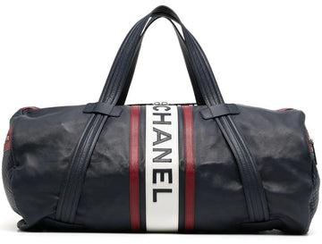 Large Logo Patch Leather Duffle Bag