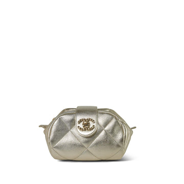 25A Gold Metallic leather Quilted Cuff Bag Aged Gold Hardware