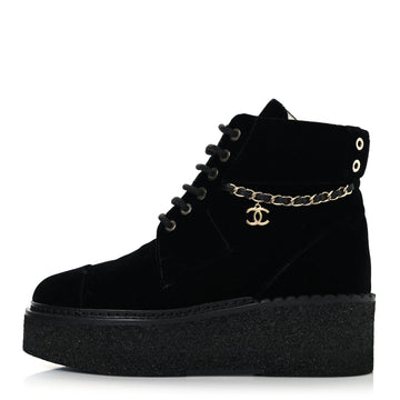 Velvet Chain Lace Up CC Short Boots 37 Black