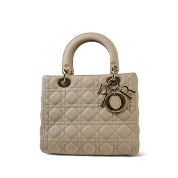 Powder Beige leather Cannage Lady Dior Medium Light Gold Hardware