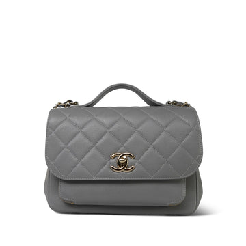 21B Grey leather Quilted Business Affinity Medium Flap Light Gold Hardware