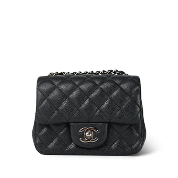 Charcoal leather Quilted Mini Square Flap Silver Hardware