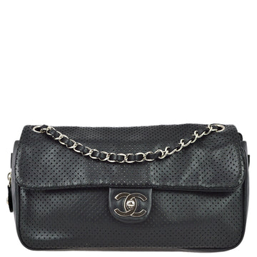 Top Quality Chanel 2008-2009 Black Perforated Leather Flap Shoulder Bag