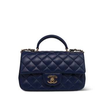 25P Navy leather Quilted Mini Top Handle Light Gold Hardware