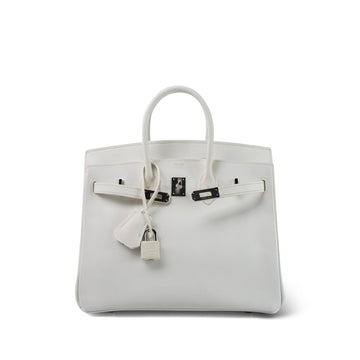 Birkin 25 White leather Palladium Plated [K] Stamp