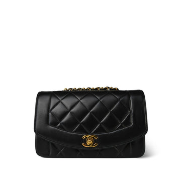 Black leather Quilted Diana Flap Small Gold Hardware