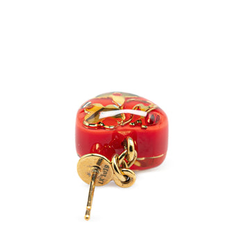 Red Louis Vuitton Resin & Crystal Inclusion Heart Drop Push Back Earrings