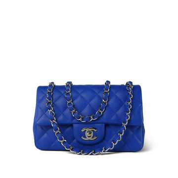 Blue leather Quilted Mini Rectangular Flap Silver Hardware