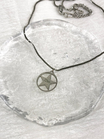 Christian Dior  Star Motif Necklace Silver Vintage 37kear