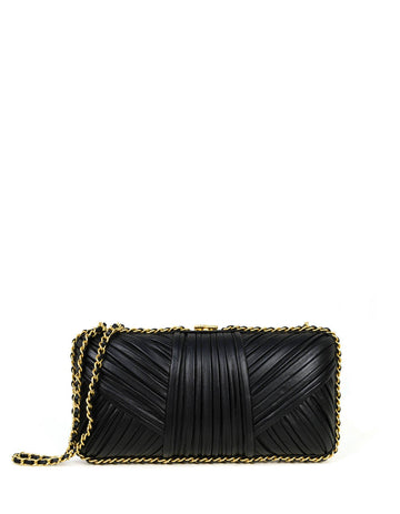 Chanel Black Pleated Chain Around Clutch Bag w/ Crossbody Strap