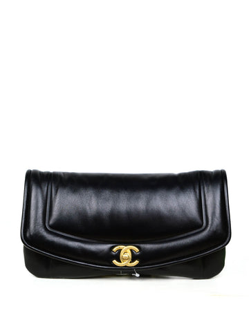 Chanel 2019 NWT Black Shiny Lambskin Vintage Puffy Clutch Bag