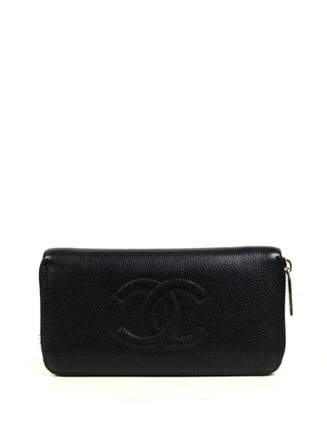 Chanel Black Caviar Leather CC Timeless Zip around Long Wallet