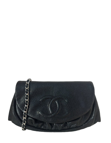Chanel Black Caviar Leather Half Moon Wallet On Chain WOC Crossbody Bag