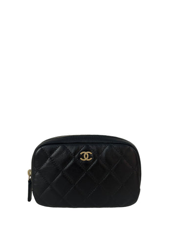 Chanel Black Lambskin Leather Quilted O-Case Pouch