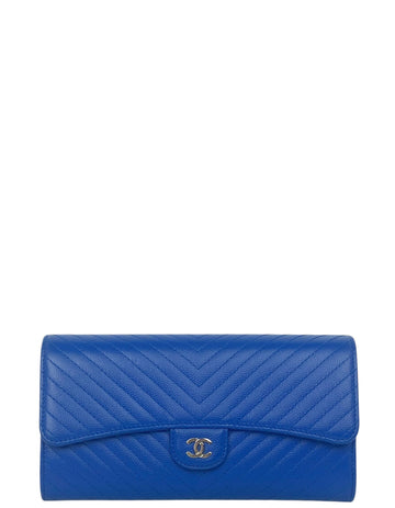 Chanel Blue Chevron CC Classic Flap Wallet