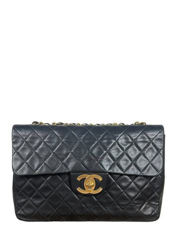 Chanel Vintage 1990s Black Lambskin Leather XL Jumbo Flap Bag