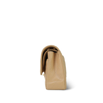 Beige Clair leather Quilted Medium Classic Flap Gold Hardware