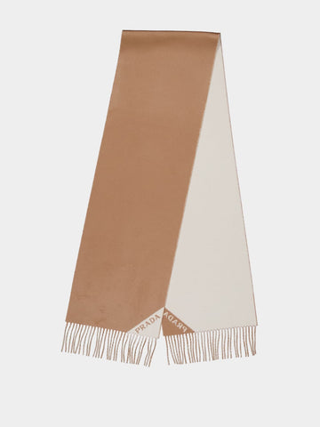 Camel and Talc Double Cashmere Scarf