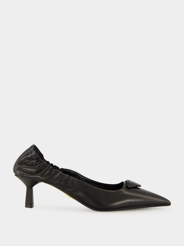 Black Mid-Heel Leather Pumps