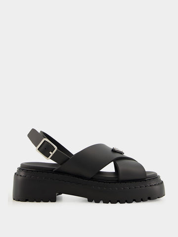 Black Crisscross Rubber Sandals with Logo