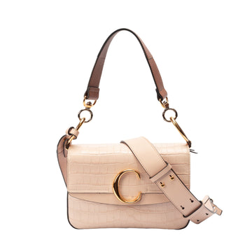 Chloe C Leather-Trimmed Croc-Effect Shoulder Bag
