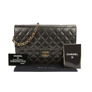 Chanel Flap Bag Push Lock Medium Black Leather Gold