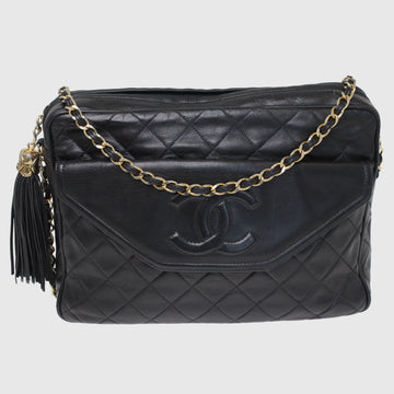 Black Quilted Vintage CC Tassel Camera Crossbody Bag