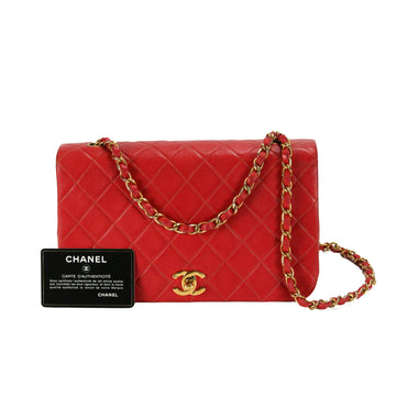 Chanel Full Flap Bag Small Red Leather Gold