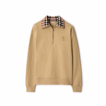 Burberry Check Collar Cotton Half-Zip Sweatshirt