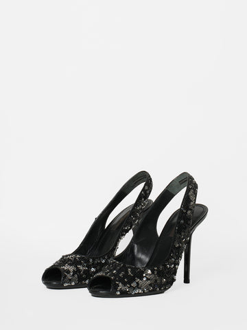 Louis Vuitton Sequin Sling Back Peep Toe Heels