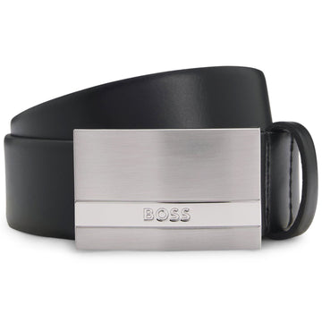 Italian-Leather Belt With Logo-Plaque Buckle