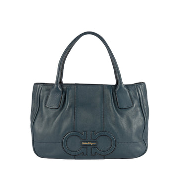 Salvatore Ferragamo Teal Blue Leather Gancini Tote Bag