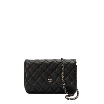 Chanel Black Caviar Quilted Wallet on Chain