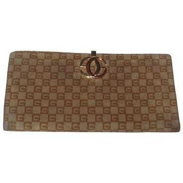 Gucci Brown Square G Logo Print Suede And Brown Leather Vintage Wallet