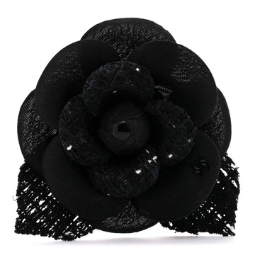 Tweed Fabric Camellia Pin Brooch Black