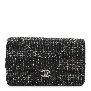 Tweed Quilted Medium Double Flap Black Multicolor