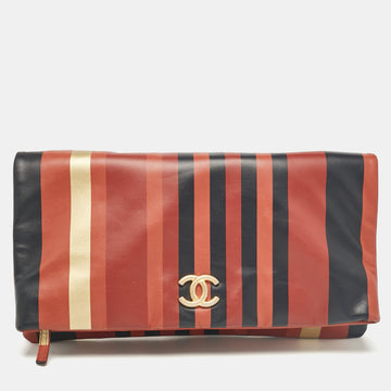 Multicolor Striped Leather Foldover Clutch