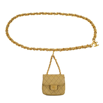 Top Quality Chanel 1989 Beige Leather Micro Classic Flap Belt Bag